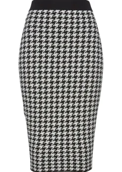 bonprix bonprix Falda de punto negro / crema suave a cuadros Sale