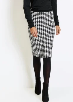 bonprix bonprix Falda de punto negro / crema suave a cuadros Sale