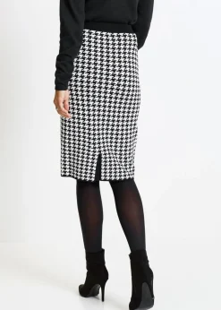 bonprix bonprix Falda de punto negro / crema suave a cuadros Sale