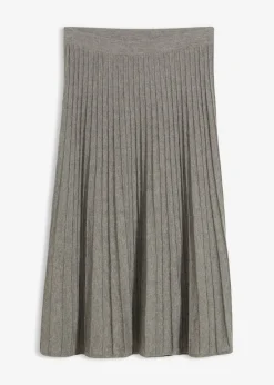 bonprix bonprix Falda de punto con lana merino Gris jaspeado
