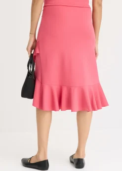 bonprix bonprix Falda de punto con volantes Rosa medio Clearance
