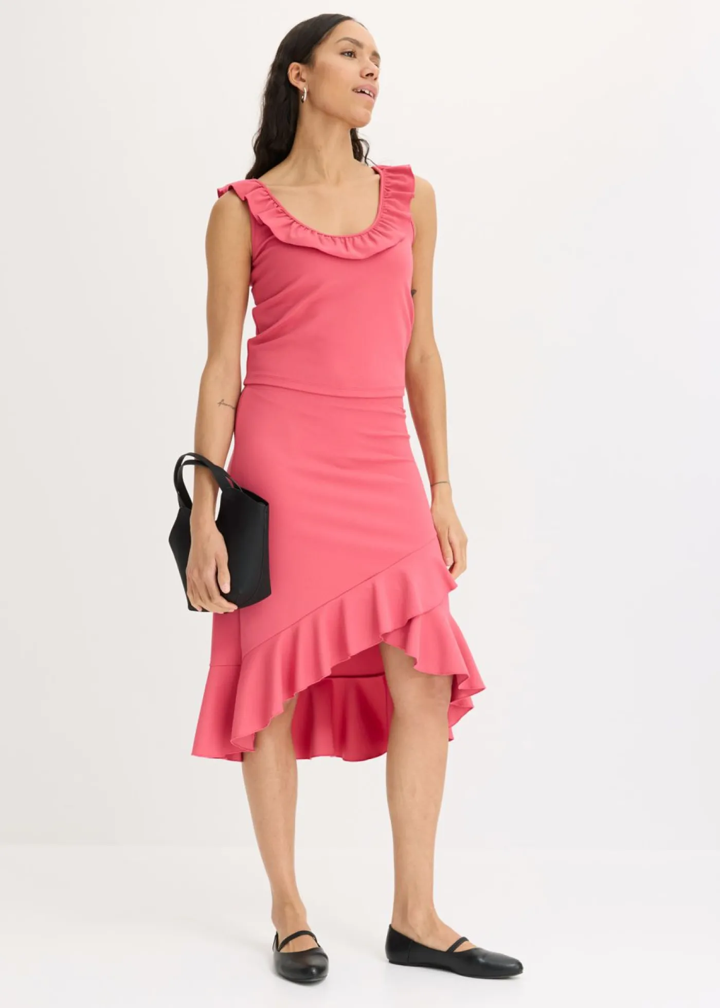 bonprix bonprix Falda de punto con volantes Rosa medio Clearance