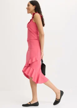 bonprix bonprix Falda de punto con volantes Rosa medio Clearance