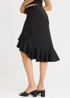bonprix bonprix Falda de punto con volantes Negro