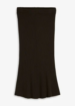 bonprix bonprix Falda de punto de canalé de mezcla de viscosa Negro Outlet