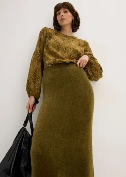 bonprix bonprix Falda de punto de hilo metálico suave Oliva Outlet