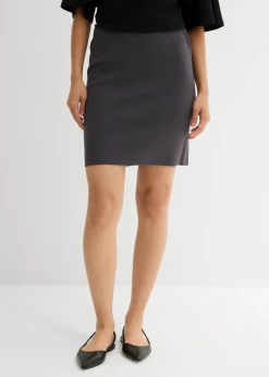 bonprix bonprix Falda de punto de mezcla de viscosa pizarra Outlet