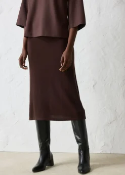 bonprix bonprix Falda de punto de mezcla de lana suave Marrón oscuro New