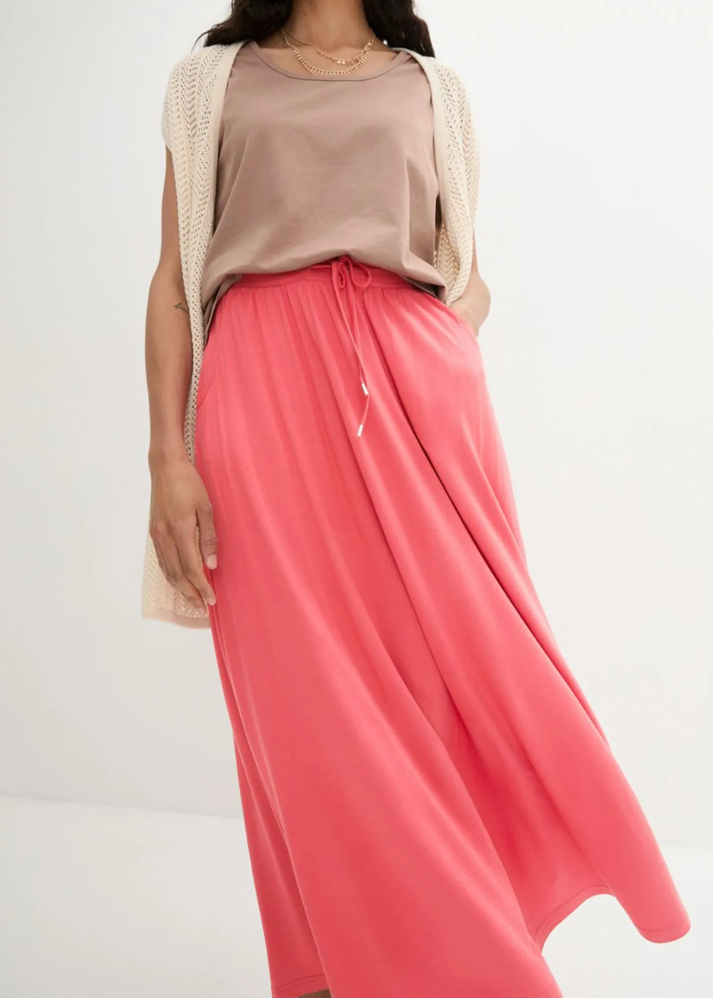 bonprix bonprix Falda de punto en mezcla de viscosa Coral mate Clearance