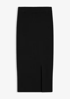 bonprix bonprix Falda de punto fino de mezcla de viscosa suave Negro New