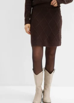 bonprix bonprix Falda de punto trenzado Marrón oscuro Outlet