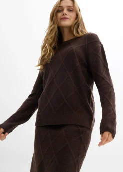 bonprix bonprix Falda de punto trenzado Marrón oscuro Outlet