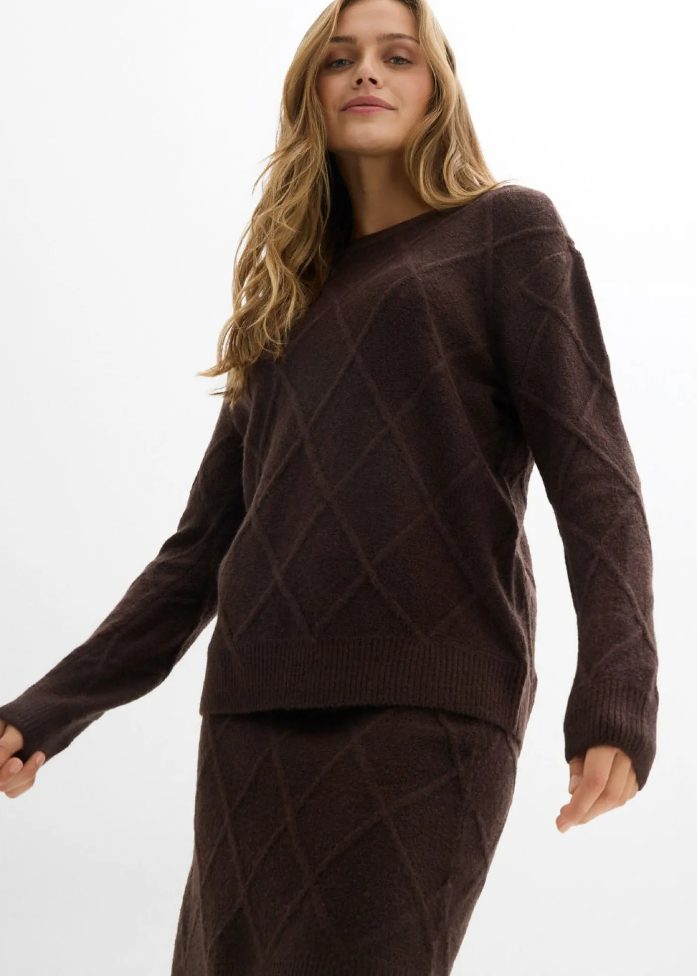bonprix bonprix Falda de punto trenzado Marrón oscuro Outlet