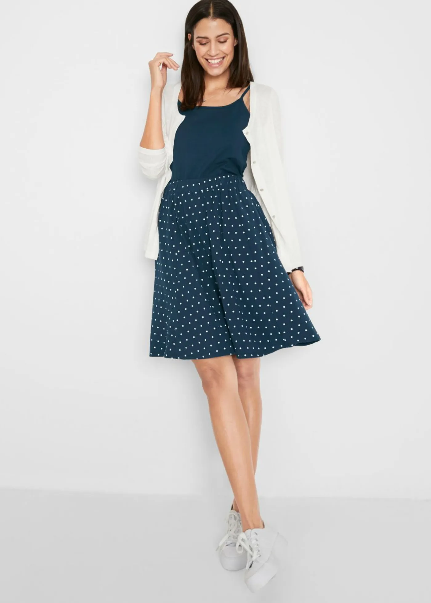 bonprix bonprix Falda de punto (2 unidades) azul marino / negro topos New