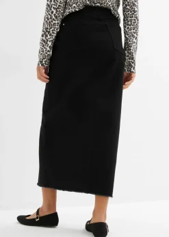 bonprix bonprix Falda de sarga con flecos Negro Hot