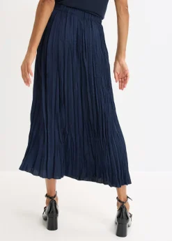 bonprix bonprix Falda de satén con efecto arrugado Azul marino New