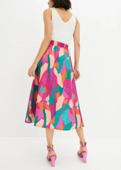 bonprix bonprix Falda de satén estampada Rosa-azul petróleo estampado Best