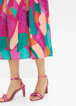 bonprix bonprix Falda de satén estampada Rosa-azul petróleo estampado Best