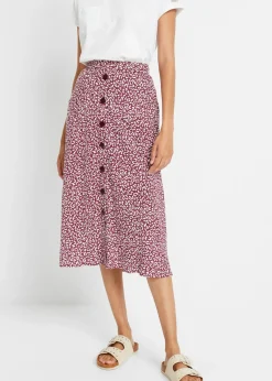 bonprix bonprix Falda de viscosa hasta la rodilla con bolsillos y cintura cómoda estampado leo mora oscuro/blanco Best