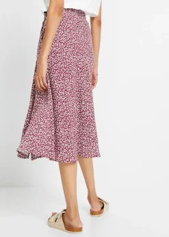 bonprix bonprix Falda de viscosa hasta la rodilla con bolsillos y cintura cómoda estampado leo mora oscuro/blanco Best