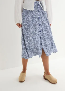 bonprix bonprix Falda de viscosa hasta la rodilla con bolsillos y cintura cómoda estampado leo azul vaquero/blanco Best