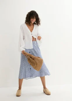 bonprix bonprix Falda de viscosa hasta la rodilla con bolsillos y cintura cómoda estampado leo azul vaquero/blanco Best