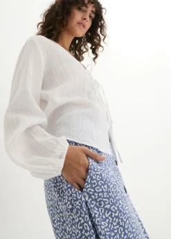 bonprix bonprix Falda de viscosa hasta la rodilla con bolsillos y cintura cómoda estampado leo azul vaquero/blanco Best