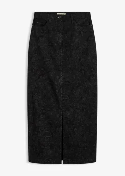 bonprix bonprix Falda elástica de algodón Negro + gris ahumado