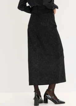 bonprix bonprix Falda elástica de algodón Negro + gris ahumado