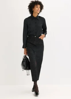 bonprix bonprix Falda elástica de algodón Negro + gris ahumado