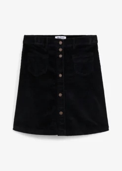bonprix bonprix Falda elástica de pana con botones Negro Clearance