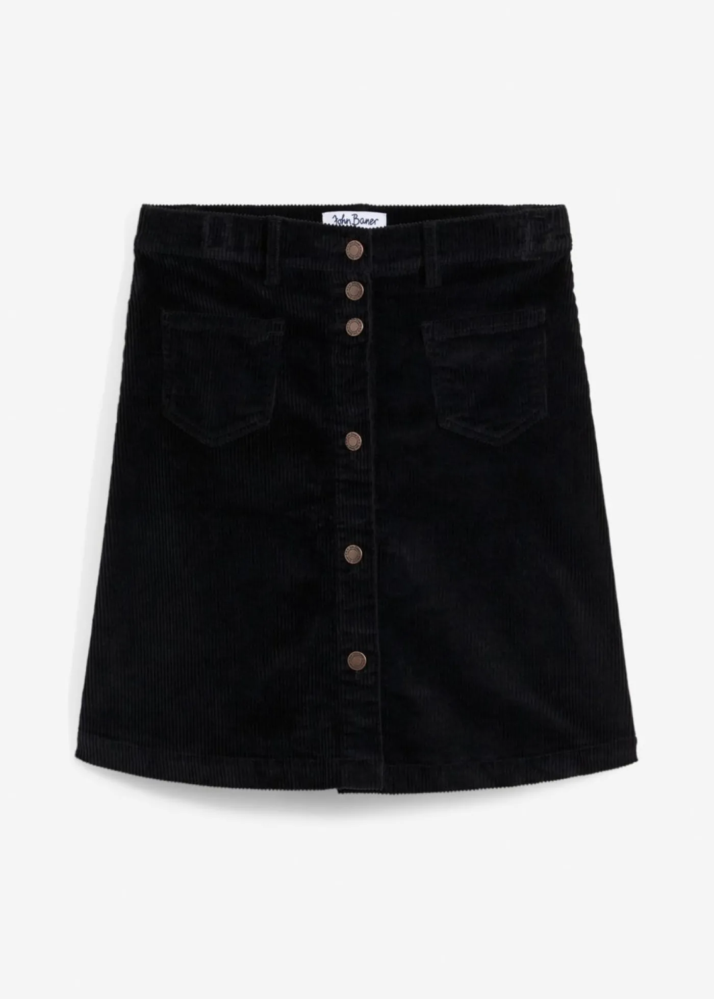 bonprix bonprix Falda elástica de pana con botones Negro Clearance