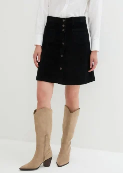 bonprix bonprix Falda elástica de pana con botones Negro Clearance