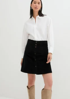 bonprix bonprix Falda elástica de pana con botones Negro Clearance