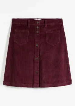 bonprix bonprix Falda elástica de pana con botones rojo avellana Discount