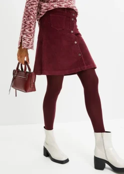 bonprix bonprix Falda elástica de pana con botones rojo avellana Discount