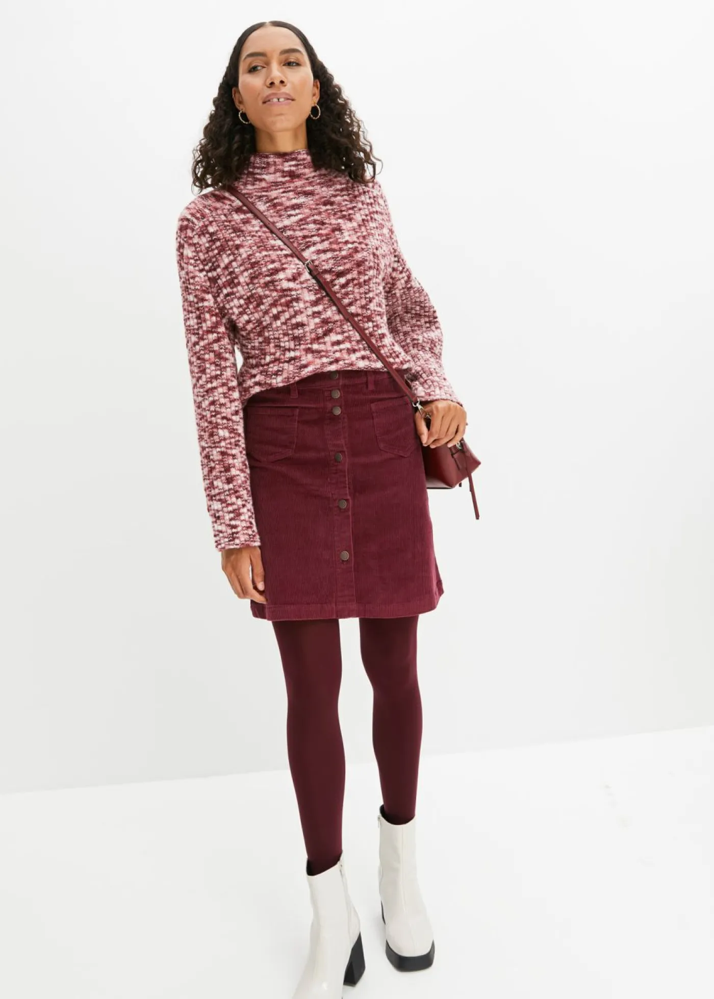 bonprix bonprix Falda elástica de pana con botones rojo avellana Discount