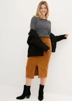bonprix bonprix Falda elástica de pana con largo midi Bronce Best
