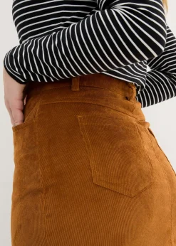 bonprix bonprix Falda elástica de pana con largo midi Bronce Best