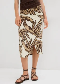 bonprix bonprix Falda estampada de punto de mezcla de viscosa suave crudo-marrón oscuro-beige nuevo Best