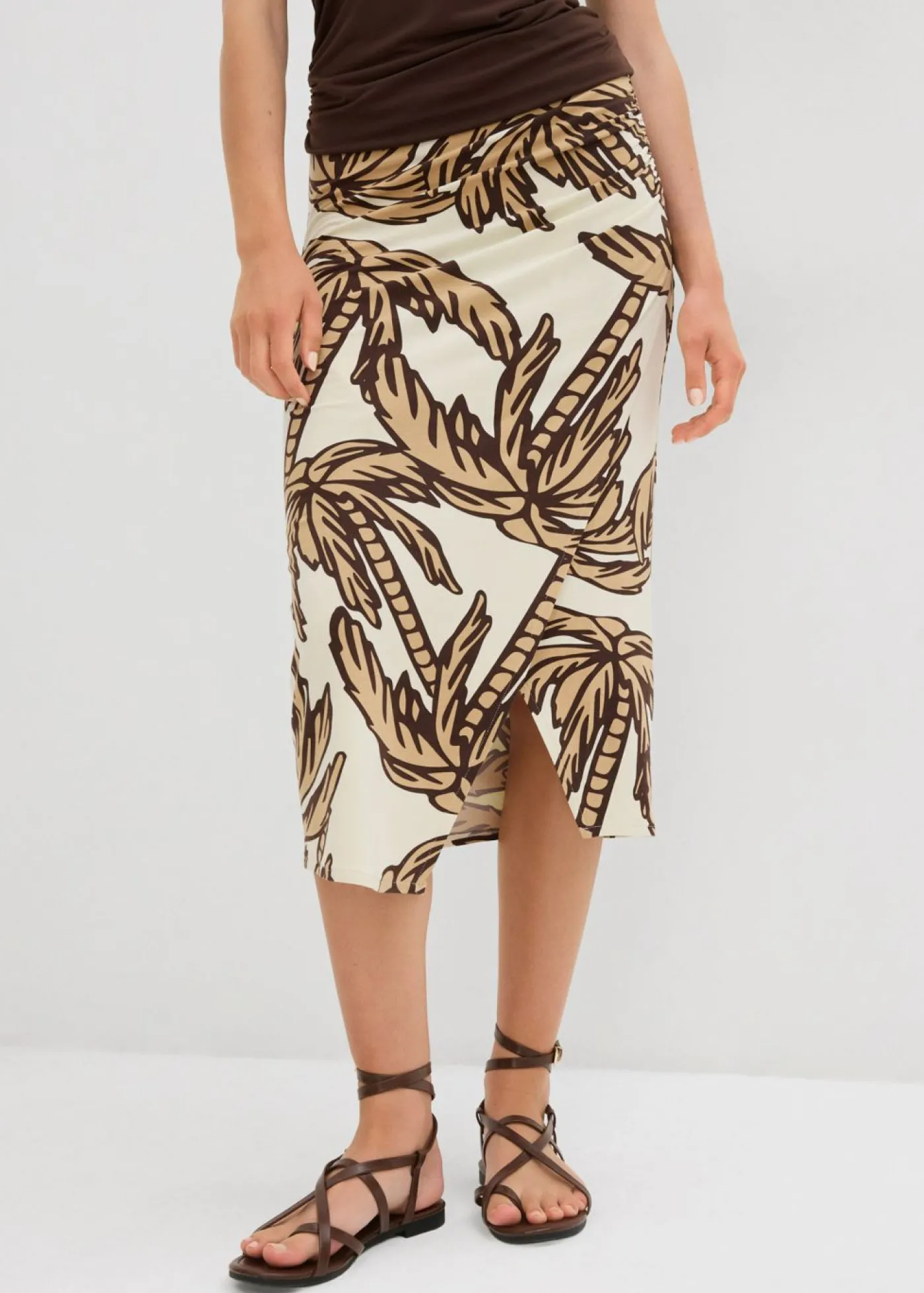 bonprix bonprix Falda estampada de punto de mezcla de viscosa suave crudo-marrón oscuro-beige nuevo Best