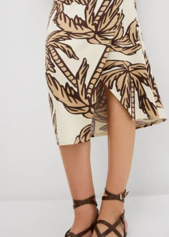 bonprix bonprix Falda estampada de punto de mezcla de viscosa suave crudo-marrón oscuro-beige nuevo Best