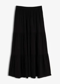 bonprix bonprix Falda larga a capas de viscosa estructurada Negro Best