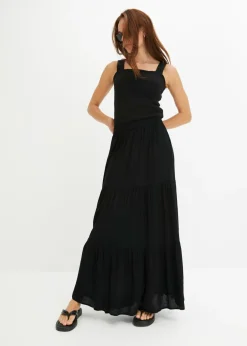 bonprix bonprix Falda larga a capas de viscosa estructurada Negro Best