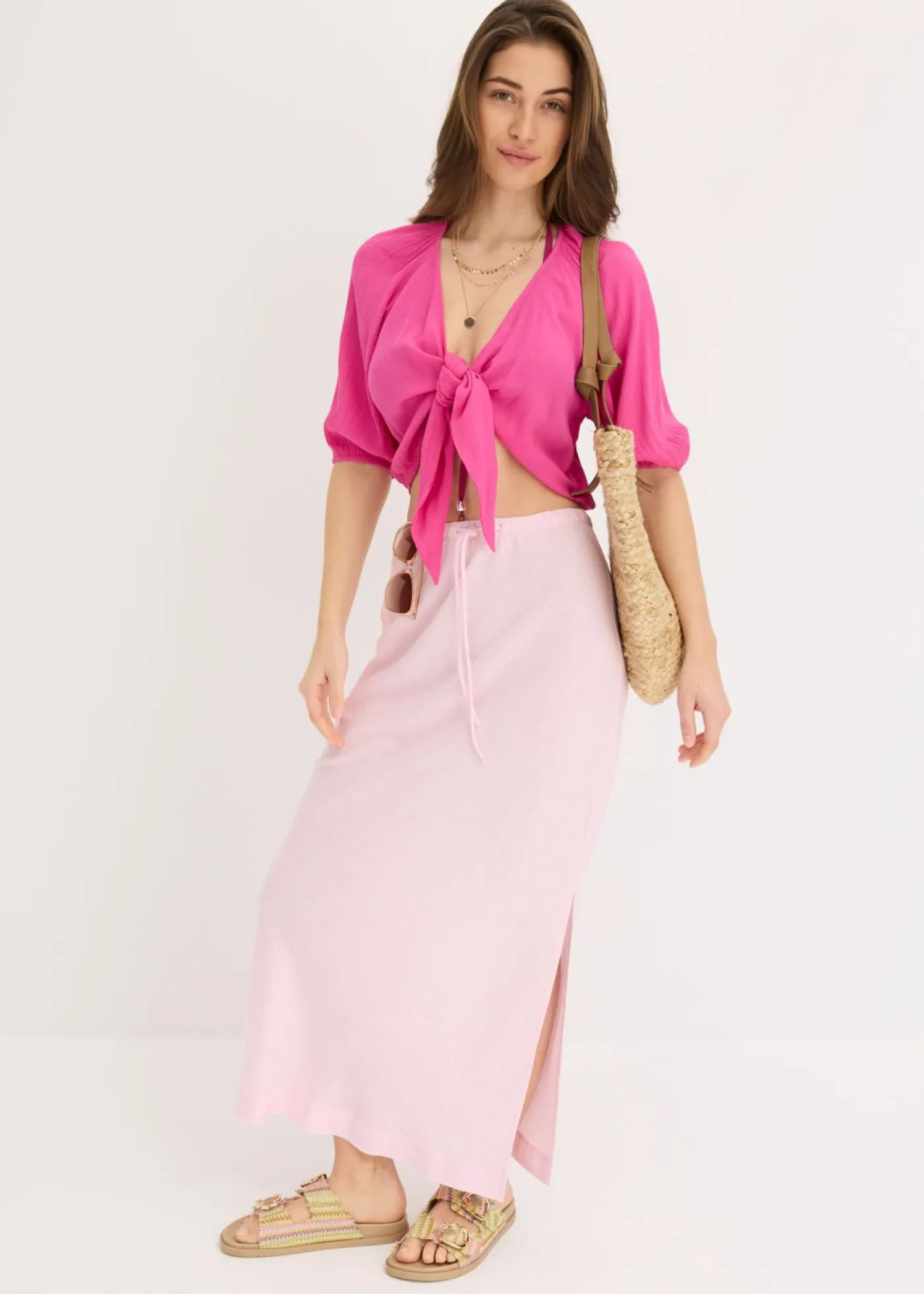 bonprix bonprix Falda larga con abertura rosa cristal Discount