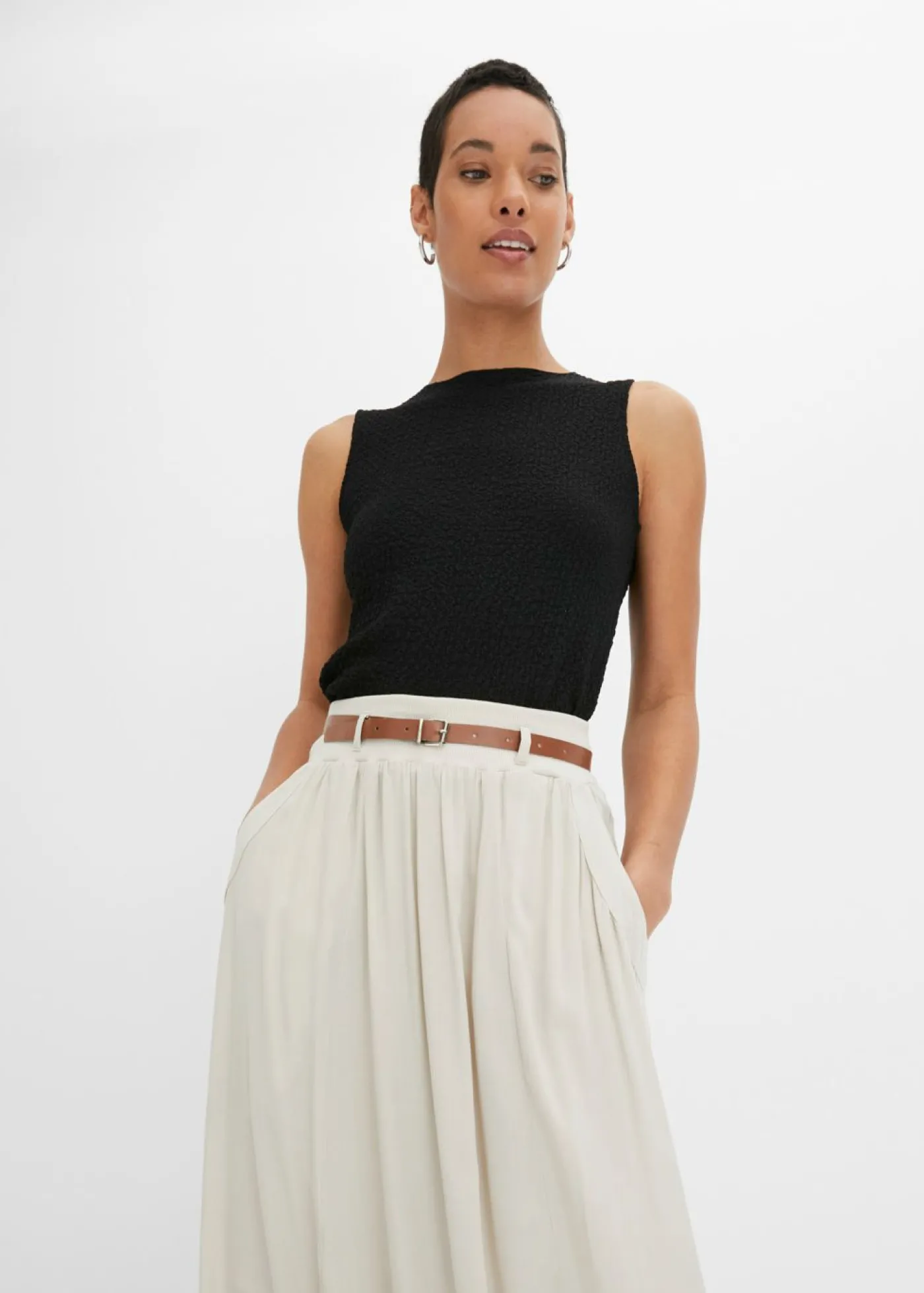 bonprix bonprix Falda larga con cinturón (2 piezas) Beige Best