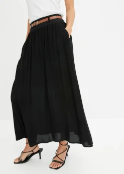 bonprix bonprix Falda larga con cinturón (2 piezas) Negro Outlet