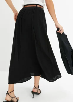 bonprix bonprix Falda larga con cinturón (2 piezas) Negro Outlet