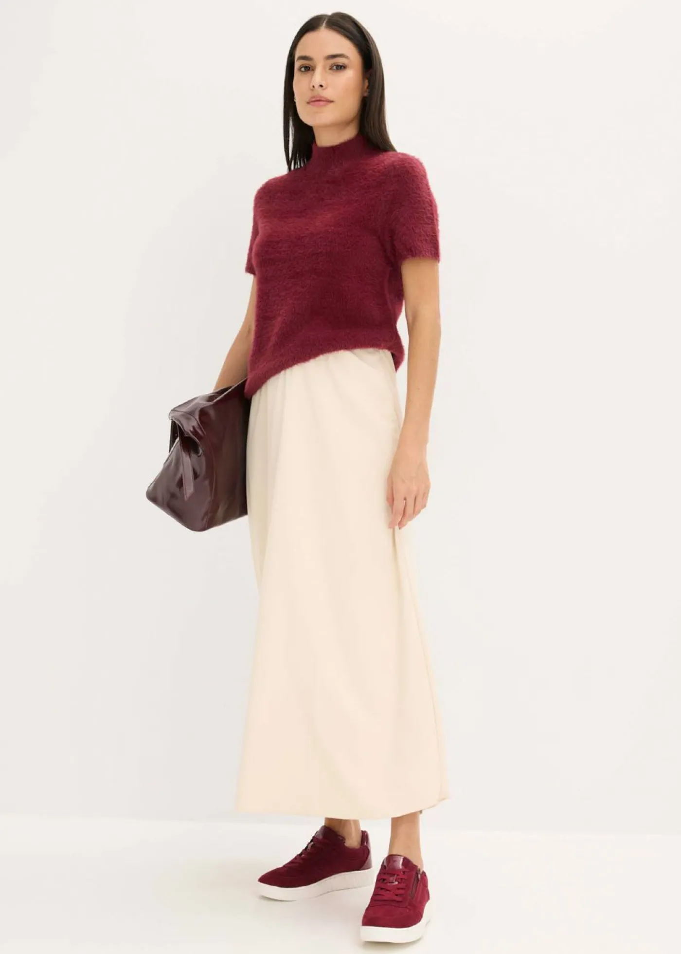 bonprix bonprix Falda larga con estructura gris guijarro New