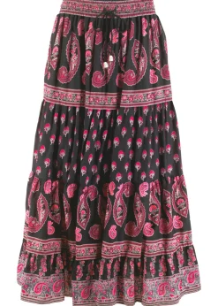 bonprix bonprix Falda larga de algodón puro Negro estampado Online